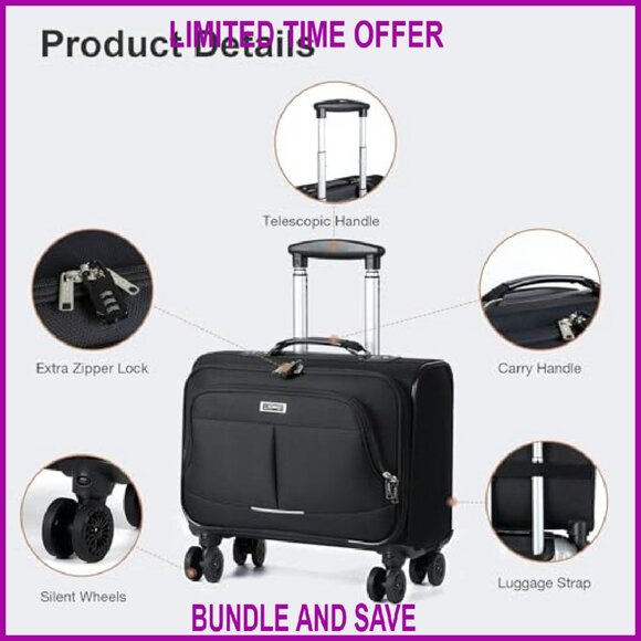 Rolling Laptop Briefcase with Wheels Fits 15.6 Inch Computer Water Resistant - Picture 7 of 7